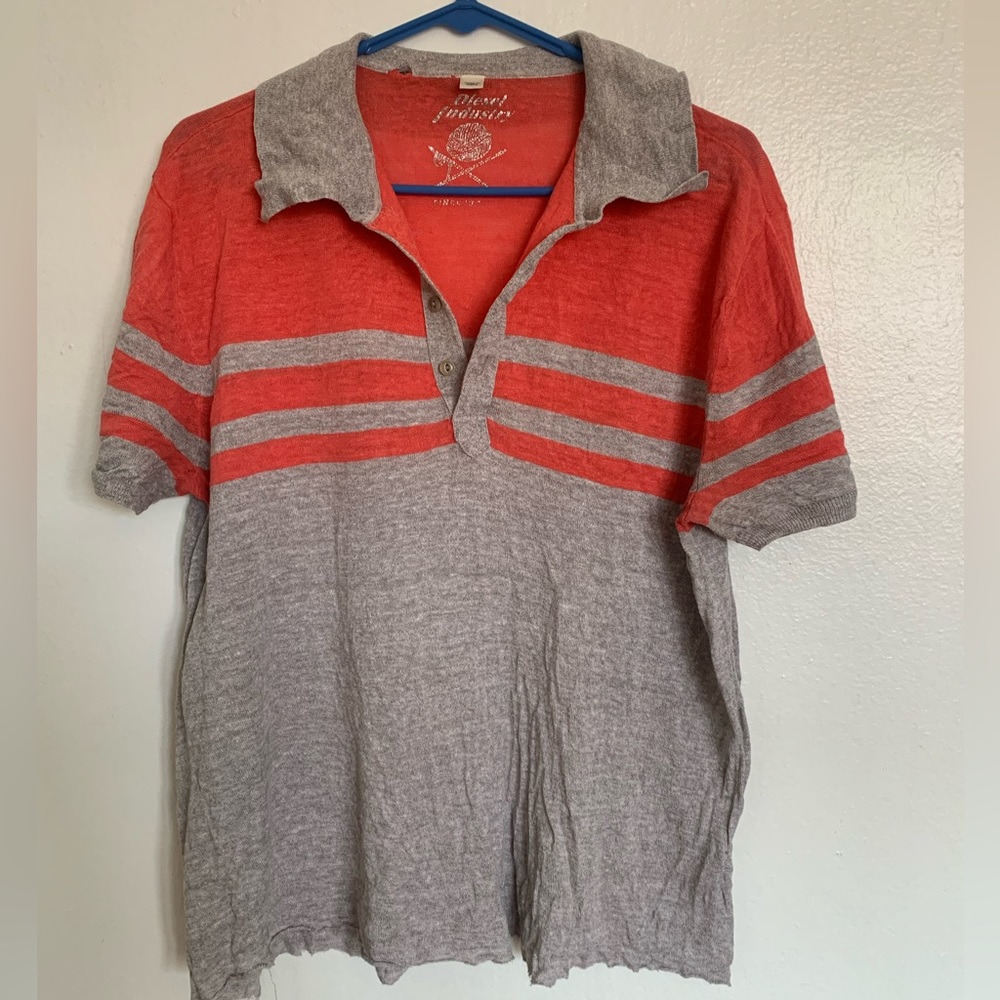 Men’s orange and grey cotton-knit polo
